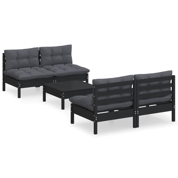 5-tlg. Garten-Lounge-Set mit Anthrazit Kissen Kiefernholz