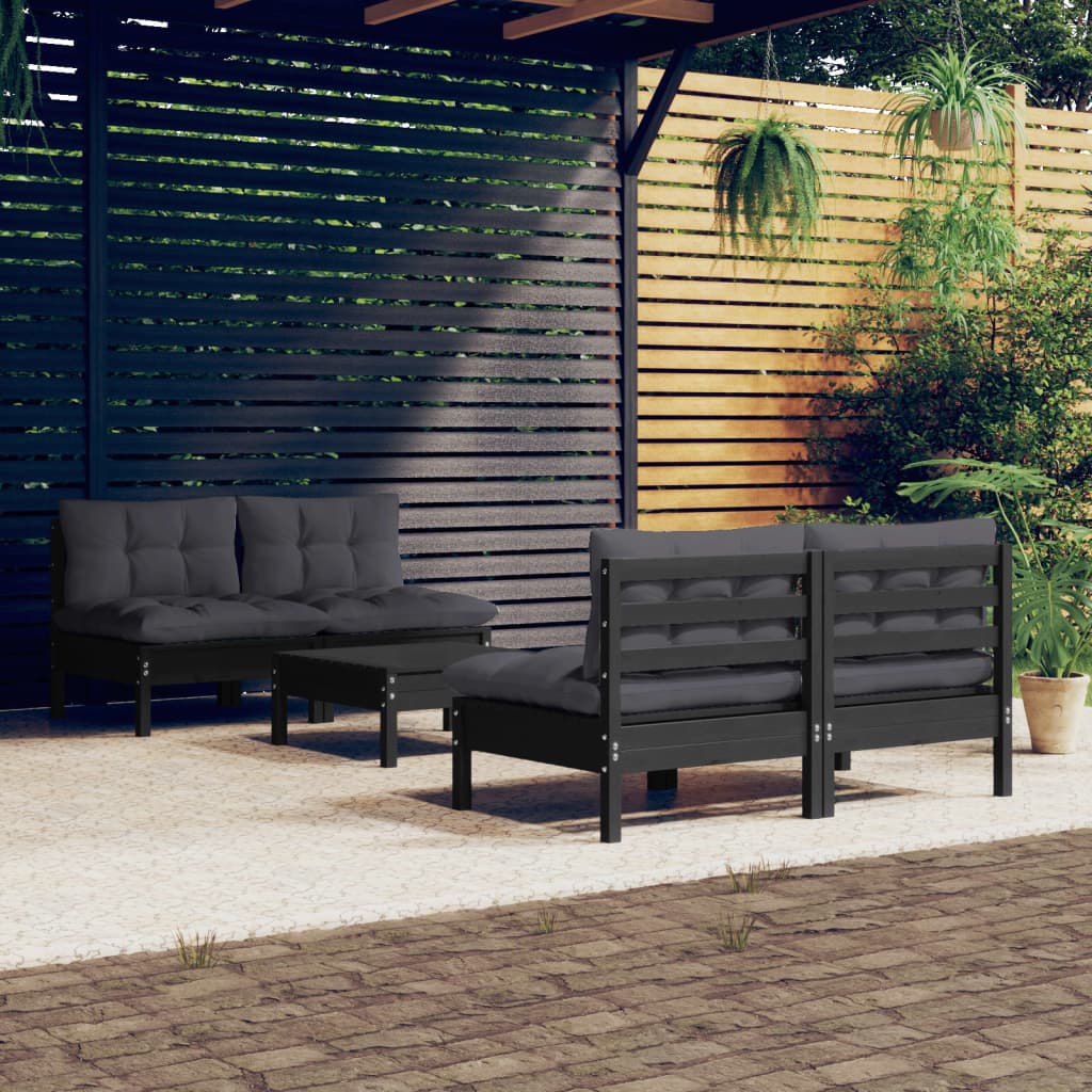 5-tlg. Garten-Lounge-Set mit Anthrazit Kissen Kiefernholz