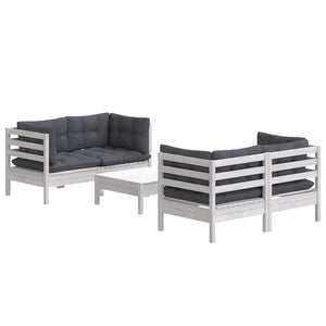 5-tlg. Garten-Lounge-Set mit Anthrazit Kissen Kiefernholz