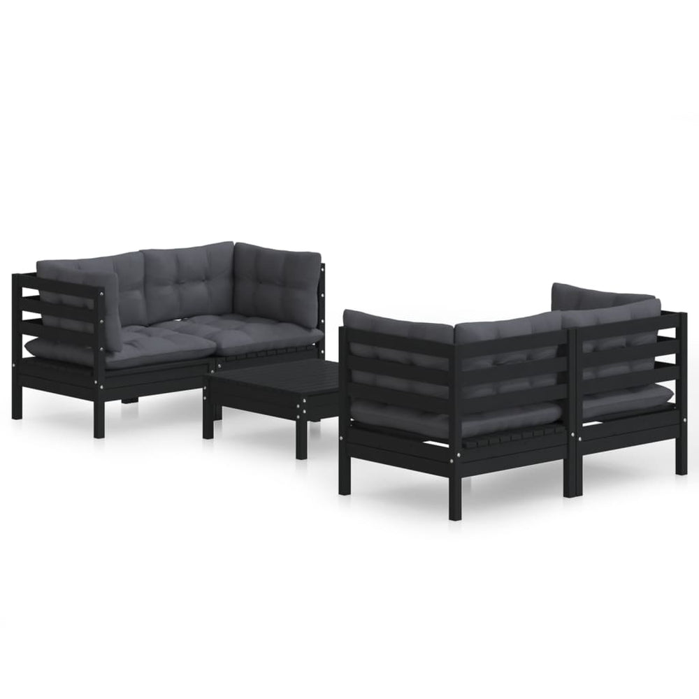 5-tlg. Garten-Lounge-Set mit Anthrazit Kissen Kiefernholz