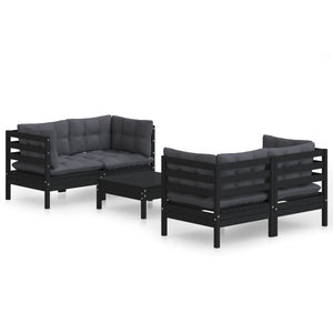 5-tlg. Garten-Lounge-Set mit Anthrazit Kissen Kiefernholz