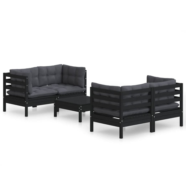 5-tlg. Garten-Lounge-Set mit Anthrazit Kissen Kiefernholz