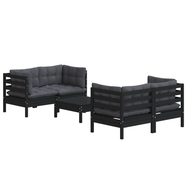 5-tlg. Garten-Lounge-Set mit Anthrazit Kissen Kiefernholz