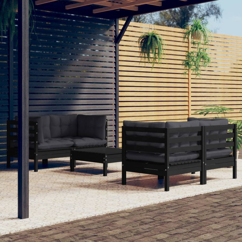 5-tlg. Garten-Lounge-Set mit Anthrazit Kissen Kiefernholz