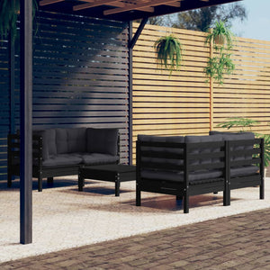 5-tlg. Garten-Lounge-Set mit Anthrazit Kissen Kiefernholz