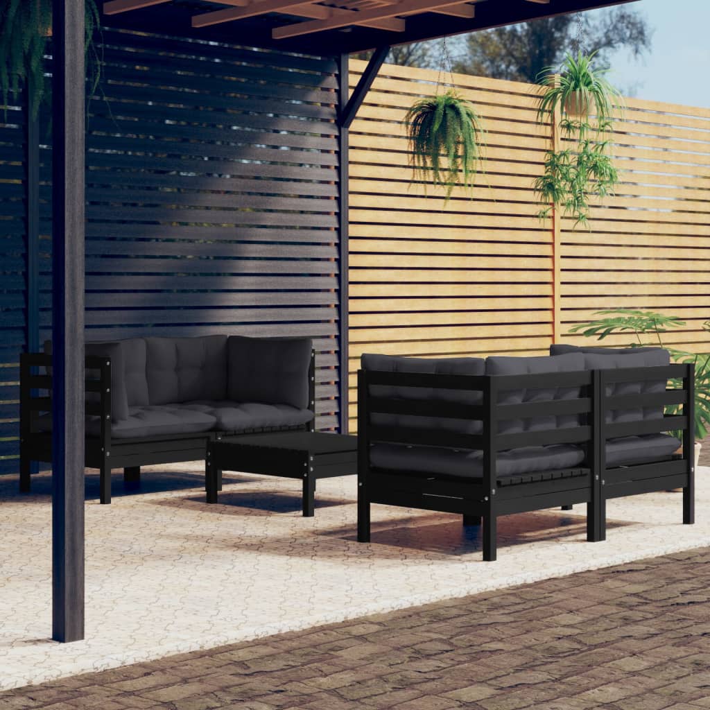 5-tlg. Garten-Lounge-Set mit Anthrazit Kissen Kiefernholz