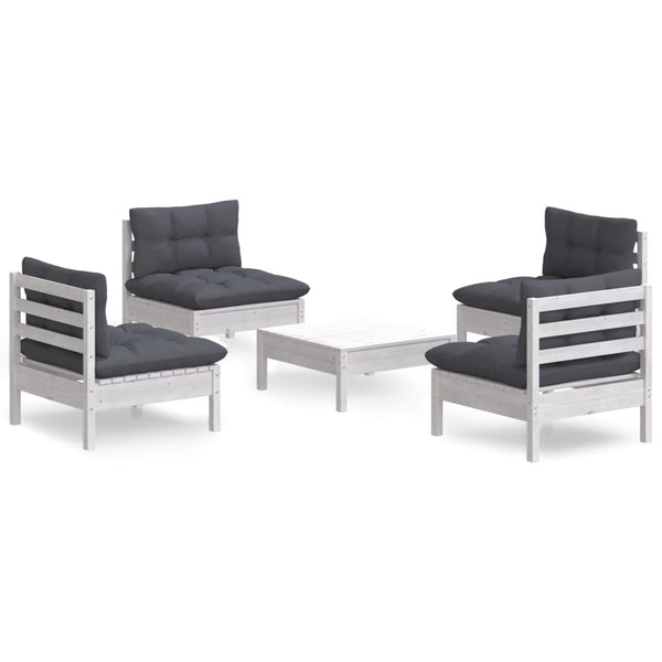 5-tlg. Garten-Lounge-Set mit Anthrazit Kissen Kiefernholz