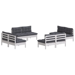 8-tlg. Garten-Lounge-Set mit Anthrazit Kissen Kiefernholz