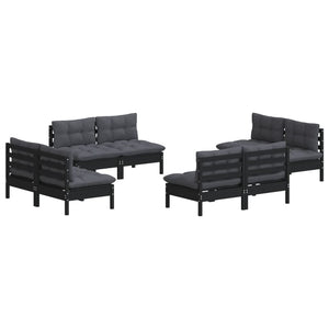 8-tlg. Garten-Lounge-Set mit Anthrazit Kissen Kiefernholz