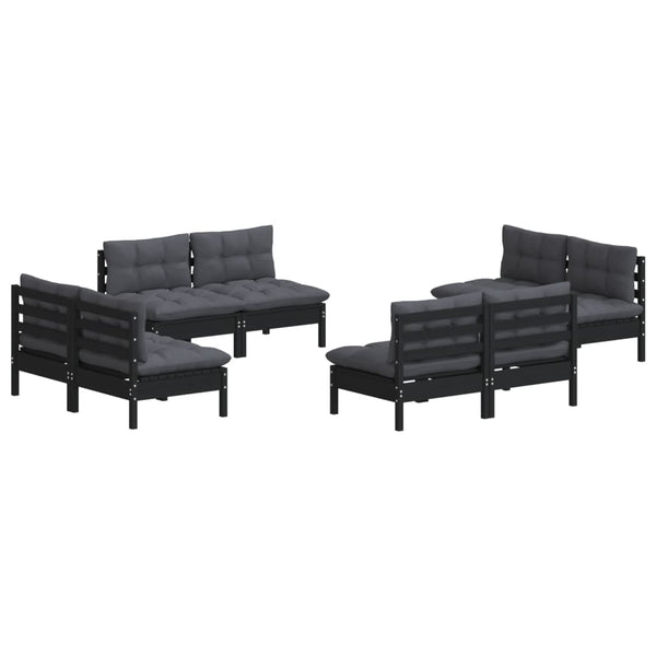 8-tlg. Garten-Lounge-Set mit Anthrazit Kissen Kiefernholz