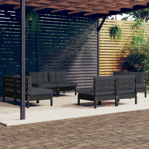 8-tlg. Garten-Lounge-Set mit Anthrazit Kissen Kiefernholz