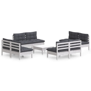 9-tlg. Garten-Lounge-Set mit Anthrazit Kissen Kiefernholz