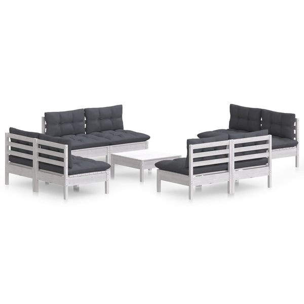 9-tlg. Garten-Lounge-Set mit Anthrazit Kissen Kiefernholz