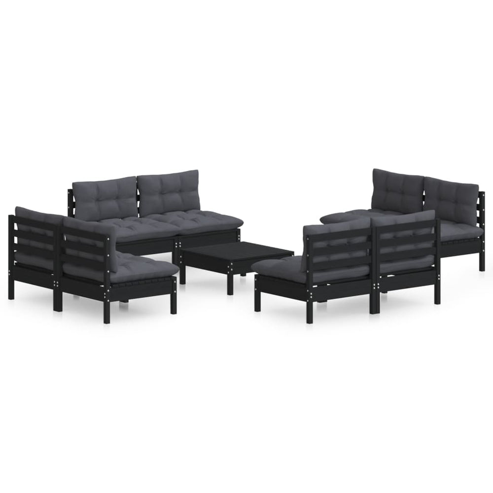 9-tlg. Garten-Lounge-Set mit Anthrazit Kissen Kiefernholz
