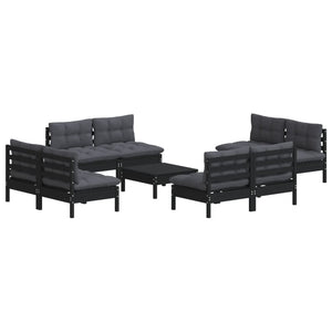 9-tlg. Garten-Lounge-Set mit Anthrazit Kissen Kiefernholz