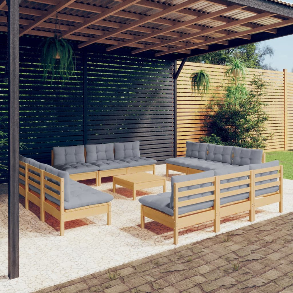 vidaXL Ensemble de jardin 13 pcs avec coussins gris Bois de pin