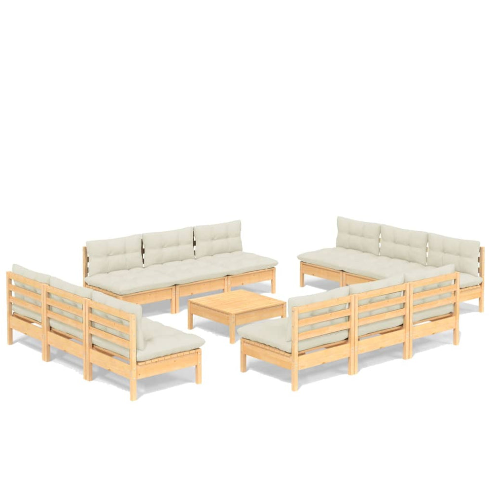 vidaXL Salon de jardin 13 pcs avec coussins crème en bois de pin