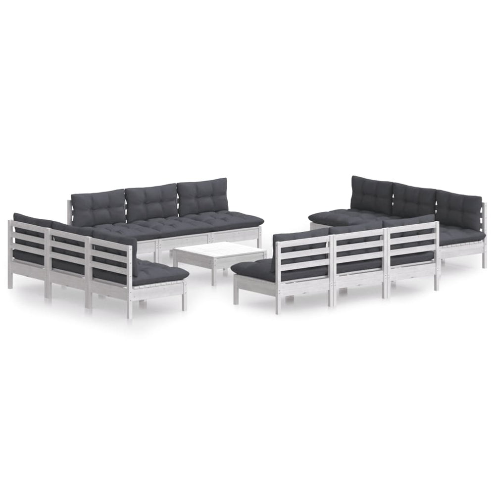 vidaXL Salon de jardin 13 pcs avec coussins anthracite Bois de pin