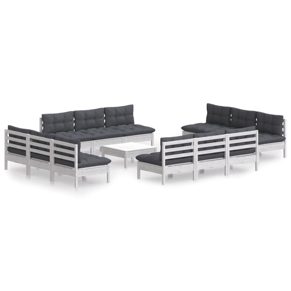 13-tlg. Garten-Lounge-Set mit Anthrazit Kissen Kiefernholz