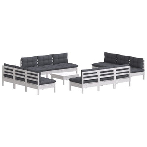 13-tlg. Garten-Lounge-Set mit Anthrazit Kissen Kiefernholz