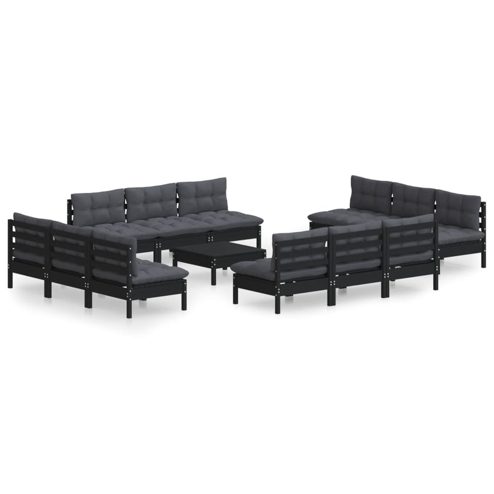 vidaXL Salon de jardin 13 pcs avec coussins anthracite Bois de pin