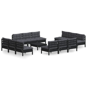 13-tlg. Garten-Lounge-Set mit Anthrazit Kissen Kiefernholz