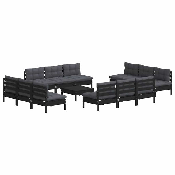 13-tlg. Garten-Lounge-Set mit Anthrazit Kissen Kiefernholz