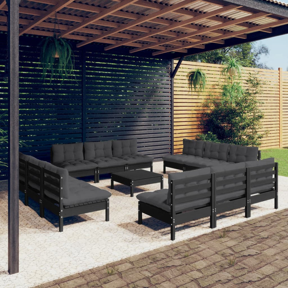 vidaXL Salon de jardin 13 pcs avec coussins anthracite Bois de pin