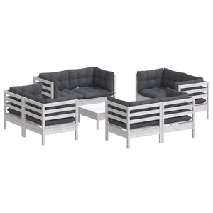 9-tlg. Garten-Lounge-Set mit Anthrazit Kissen Kiefernholz