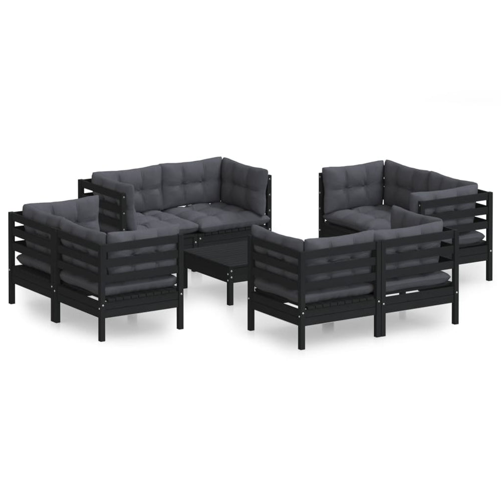 9-tlg. Garten-Lounge-Set mit Anthrazit Kissen Kiefernholz