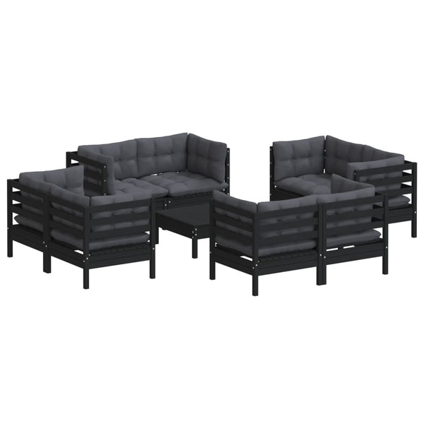 9-tlg. Garten-Lounge-Set mit Anthrazit Kissen Kiefernholz