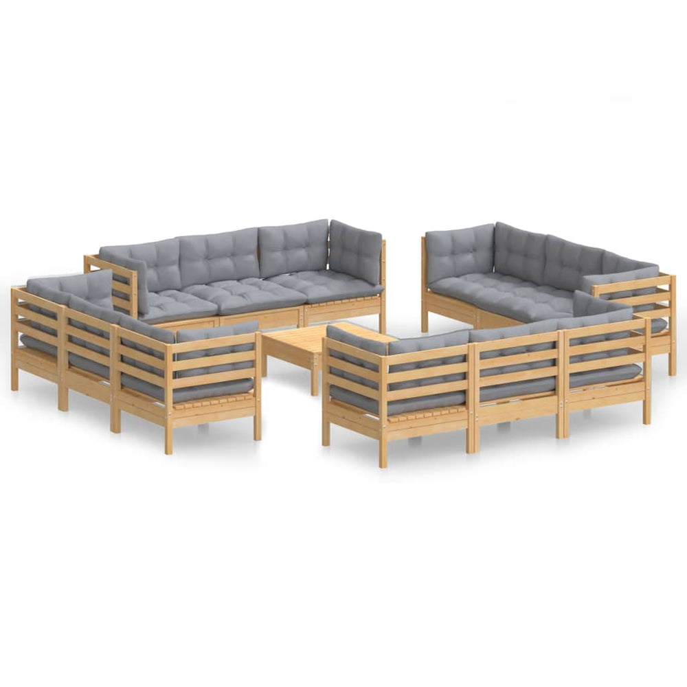 vidaXL Ensemble de jardin 13 pcs avec coussins gris Bois de pin