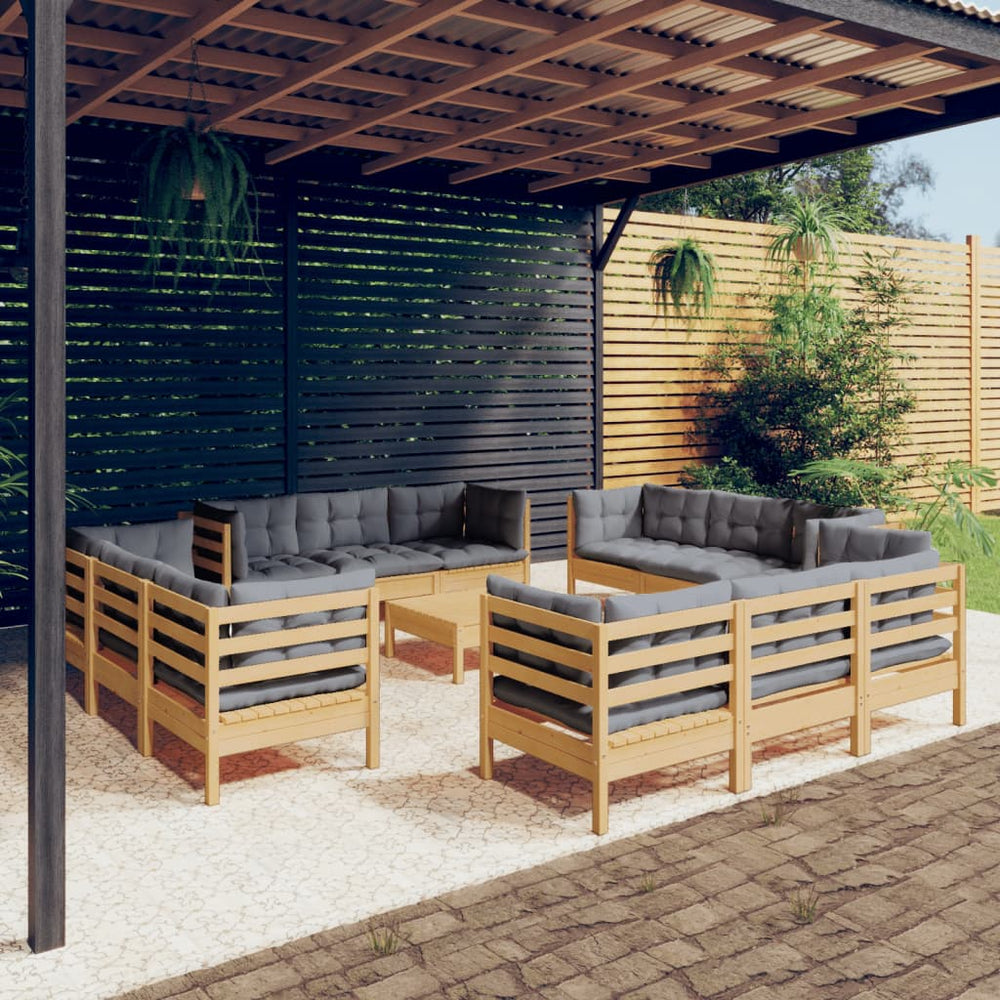 vidaXL Ensemble de jardin 13 pcs avec coussins gris Bois de pin