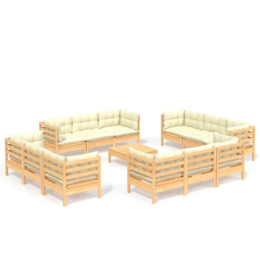 vidaXL Salon de jardin 13 pcs avec coussins crème en bois de pin