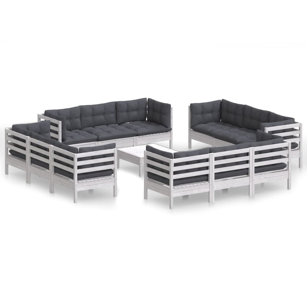 vidaXL Salon de jardin 13 pcs avec coussins anthracite Bois de pin