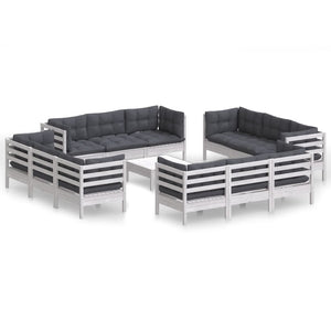 13-tlg. Garten-Lounge-Set mit Anthrazit Kissen Kiefernholz