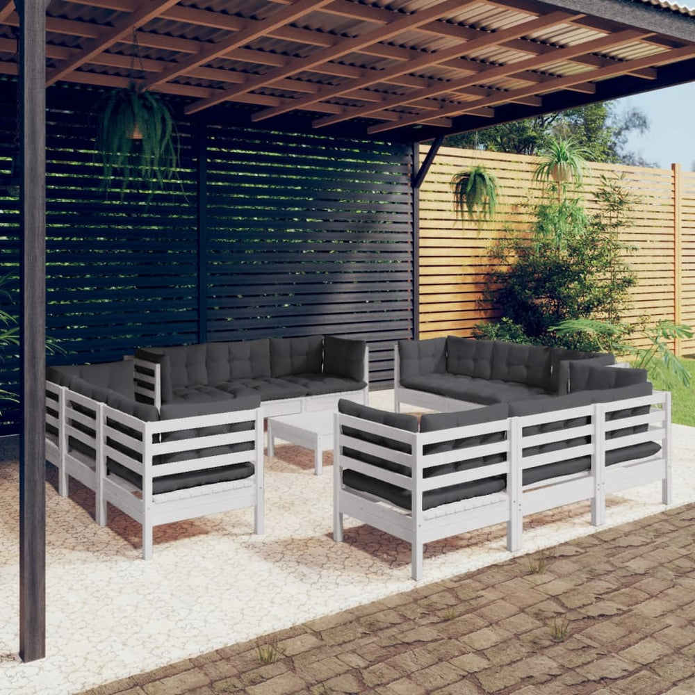 vidaXL Salon de jardin 13 pcs avec coussins anthracite Bois de pin