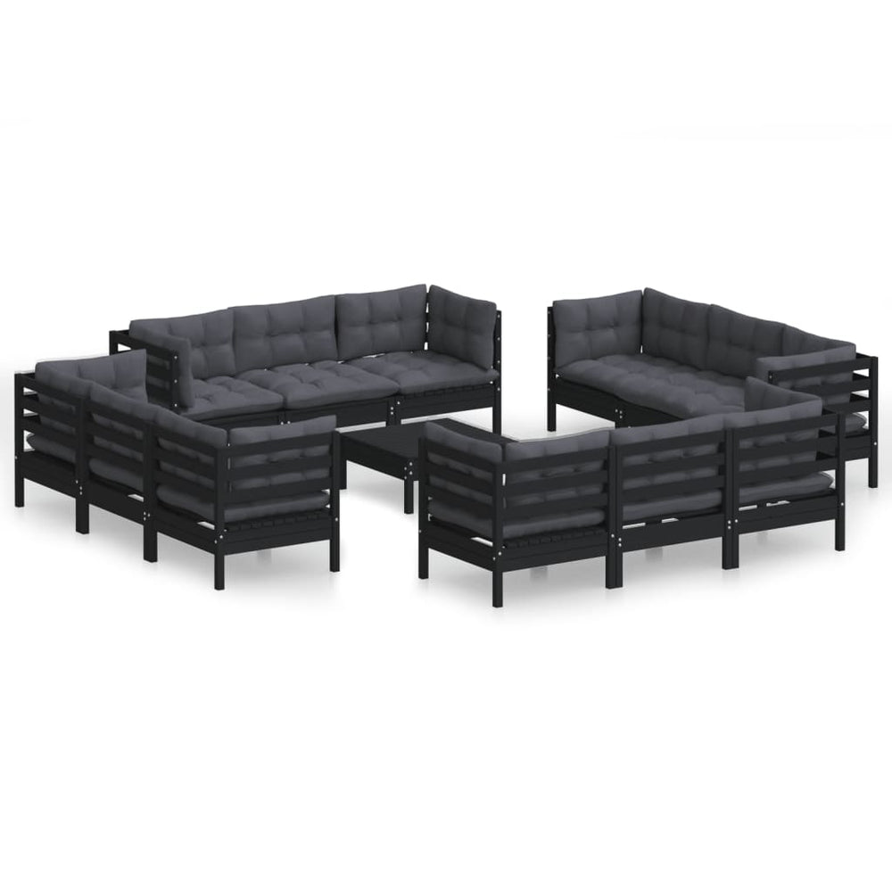 vidaXL Salon de jardin 13 pcs avec coussins anthracite Bois de pin