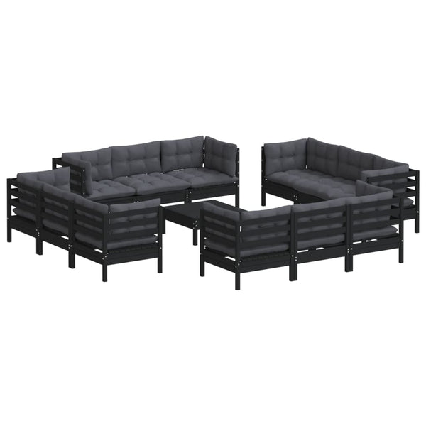 13-tlg. Garten-Lounge-Set mit Anthrazit Kissen Kiefernholz