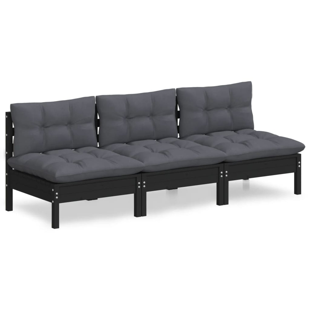 3-Sitzer-Gartensofa mit Anthrazit Kissen Massivholz Kiefer