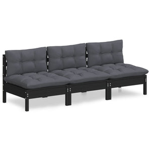 3-Sitzer-Gartensofa mit Anthrazit Kissen Massivholz Kiefer