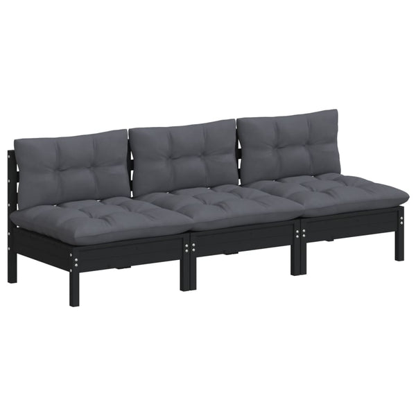 3-Sitzer-Gartensofa mit Anthrazit Kissen Massivholz Kiefer