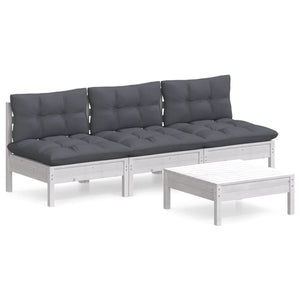 4-tlg. Garten-Lounge-Set mit Anthrazit Kissen Kiefernholz