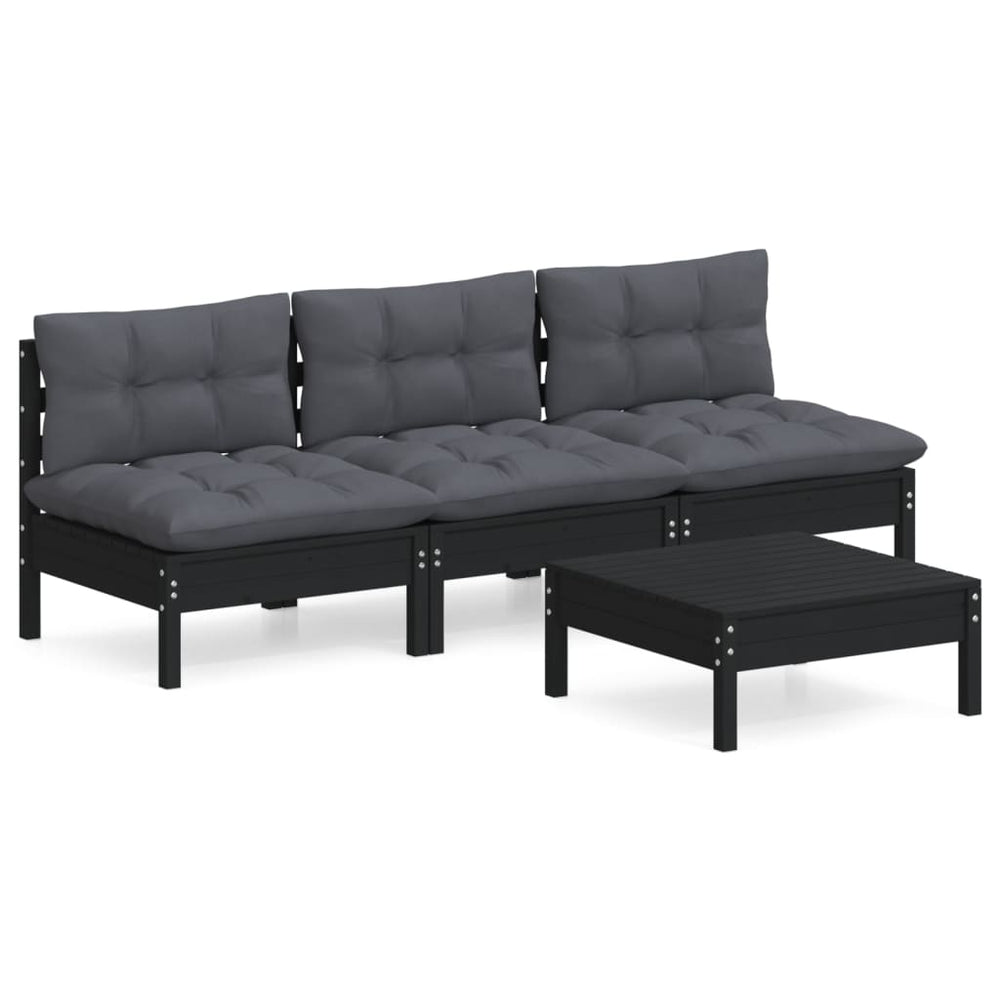 4-tlg. Garten-Lounge-Set mit Anthrazit Kissen Kiefernholz