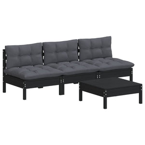 4-tlg. Garten-Lounge-Set mit Anthrazit Kissen Kiefernholz