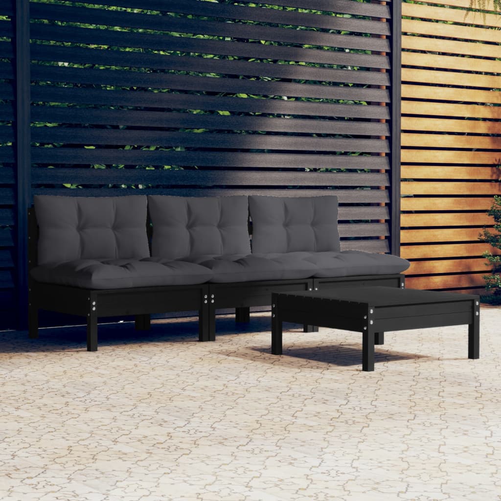 4-tlg. Garten-Lounge-Set mit Anthrazit Kissen Kiefernholz