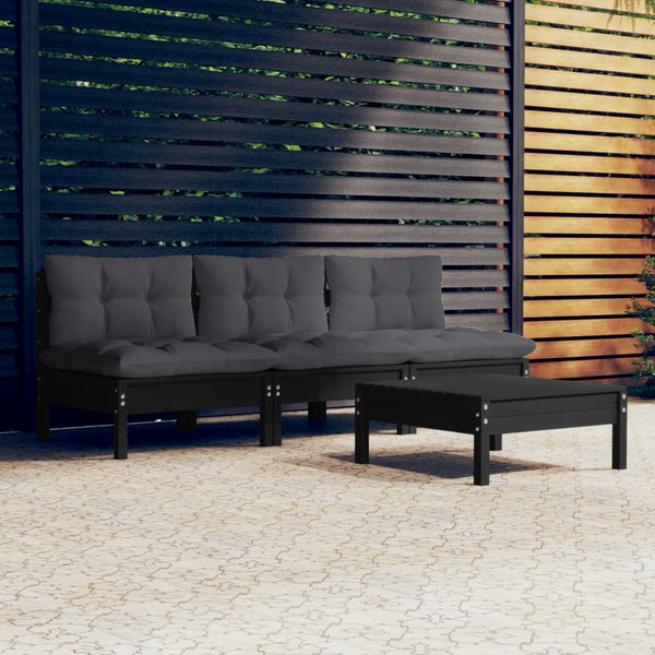 4-tlg. Garten-Lounge-Set mit Anthrazit Kissen Kiefernholz