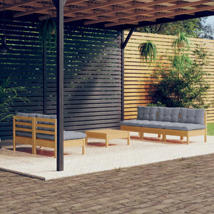 6-tlg. Garten-Lounge-Set mit Grauen Kissen Kiefernholz