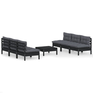 7-tlg. Garten-Lounge-Set mit Anthrazit Kissen Kiefernholz