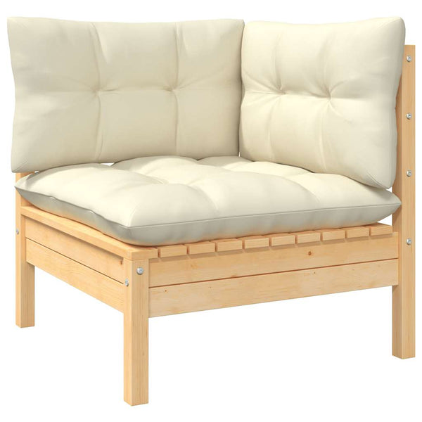 3-Sitzer-Gartensofa mit Creme Kissen Massivholz Kiefer